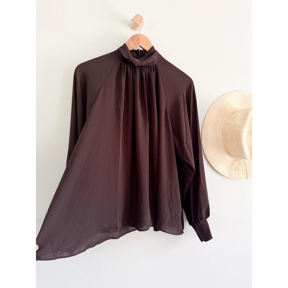 Madewell | NWT Chiffon Turtleneck Long Sleeve Top Molasses Brown | Sz L - Picture 6 of 11